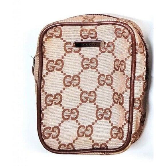 Gucci GG Canvas Leather Brown Zippy Mini Pouch Case Card Coin Travel - Picture 1 of 3